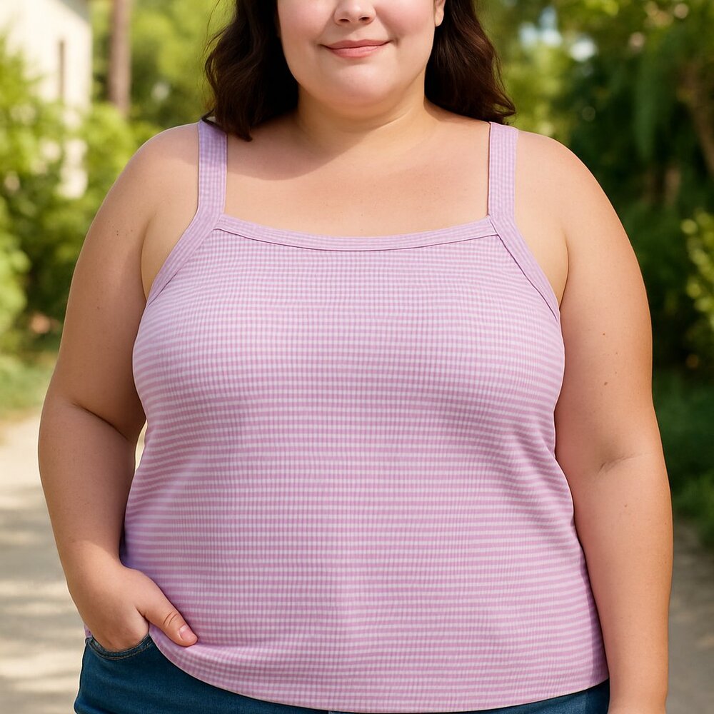 Old Navy Slim Fit Rib-Knit Striped Light Purple White Stripe Tank Top Size  XXL